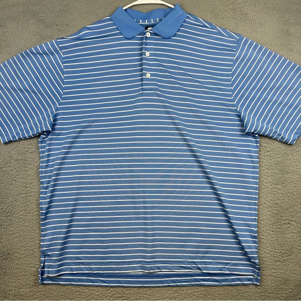 Footjoy‎ Shirt Mens Extra Large Blue White Striped Golf Polo Logo Casual Stretch